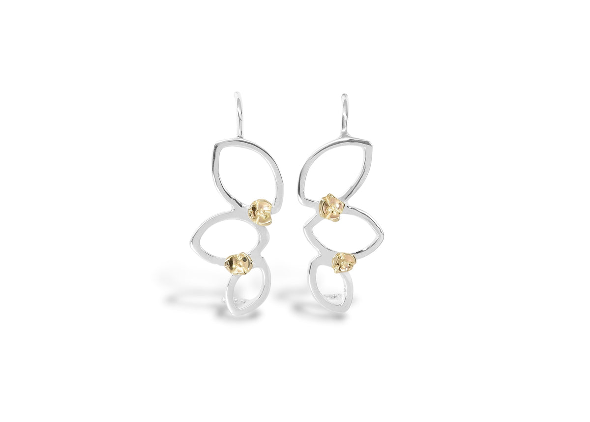Falling Leaves Drop Earrings, Sterling Silver with 14k Flowers