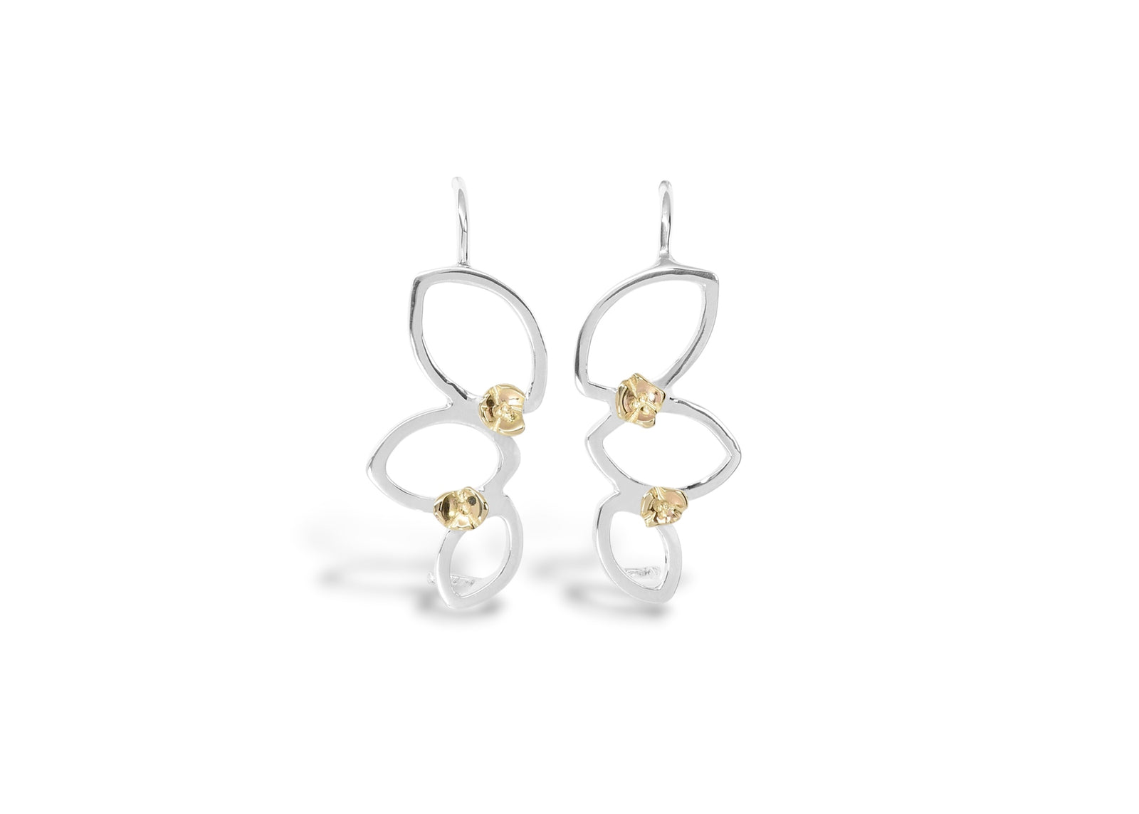 Falling Leaves Drop Earrings, Sterling Silver with 14k Flowers