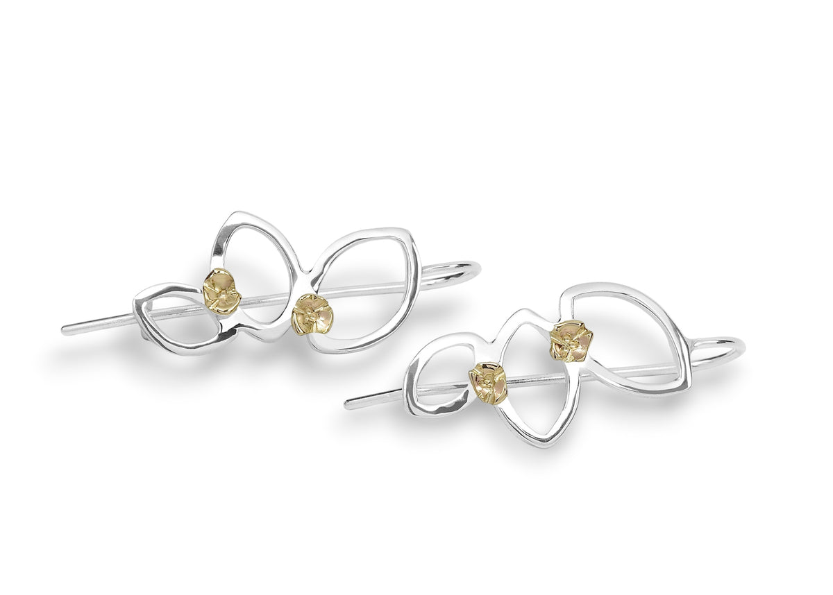Falling Leaves Drop Earrings, Sterling Silver with 14k Flowers