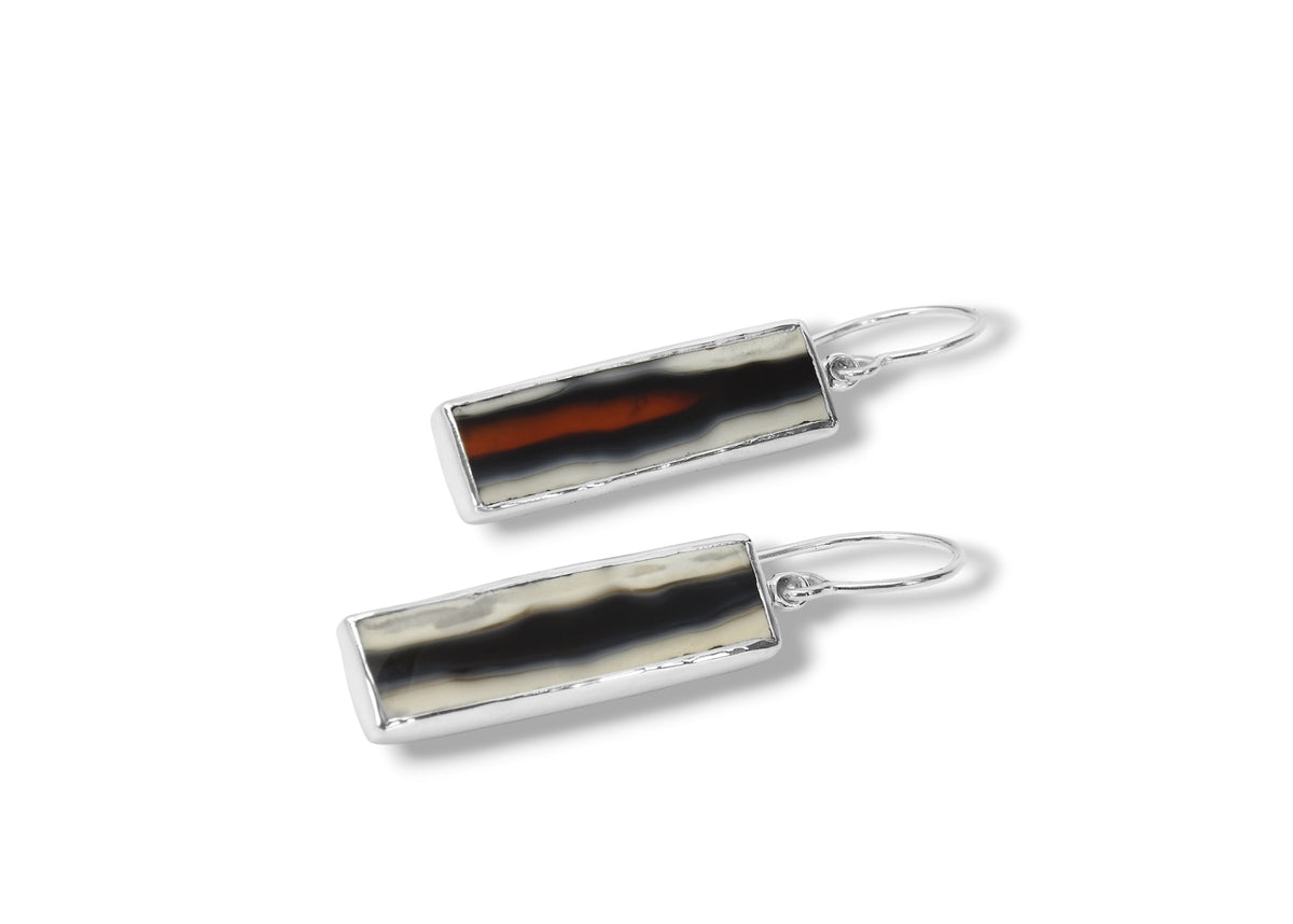 Agate Rectangle Drop Earrings in Sterling Silver