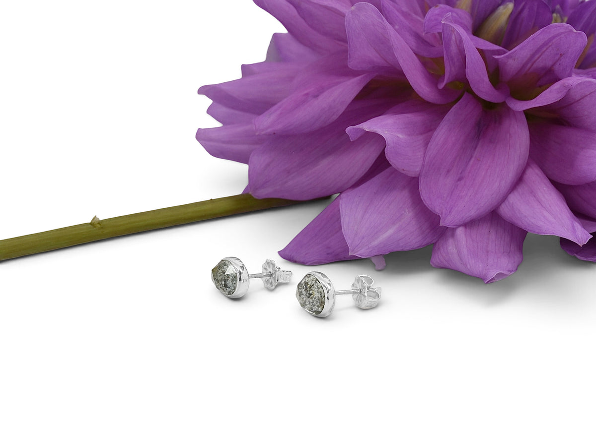 Moss Aquamarine Rose Cut Studs in Sterling Silver