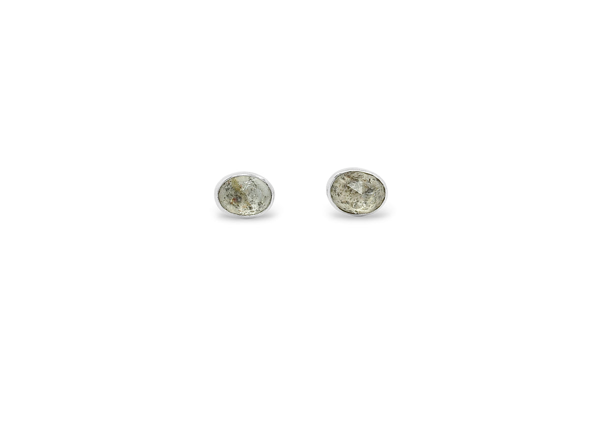 Moss Aquamarine Rose Cut Studs in Sterling Silver