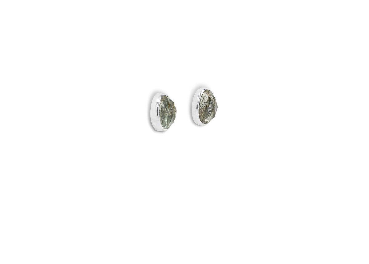 Moss Aquamarine Rose Cut Studs in Sterling Silver