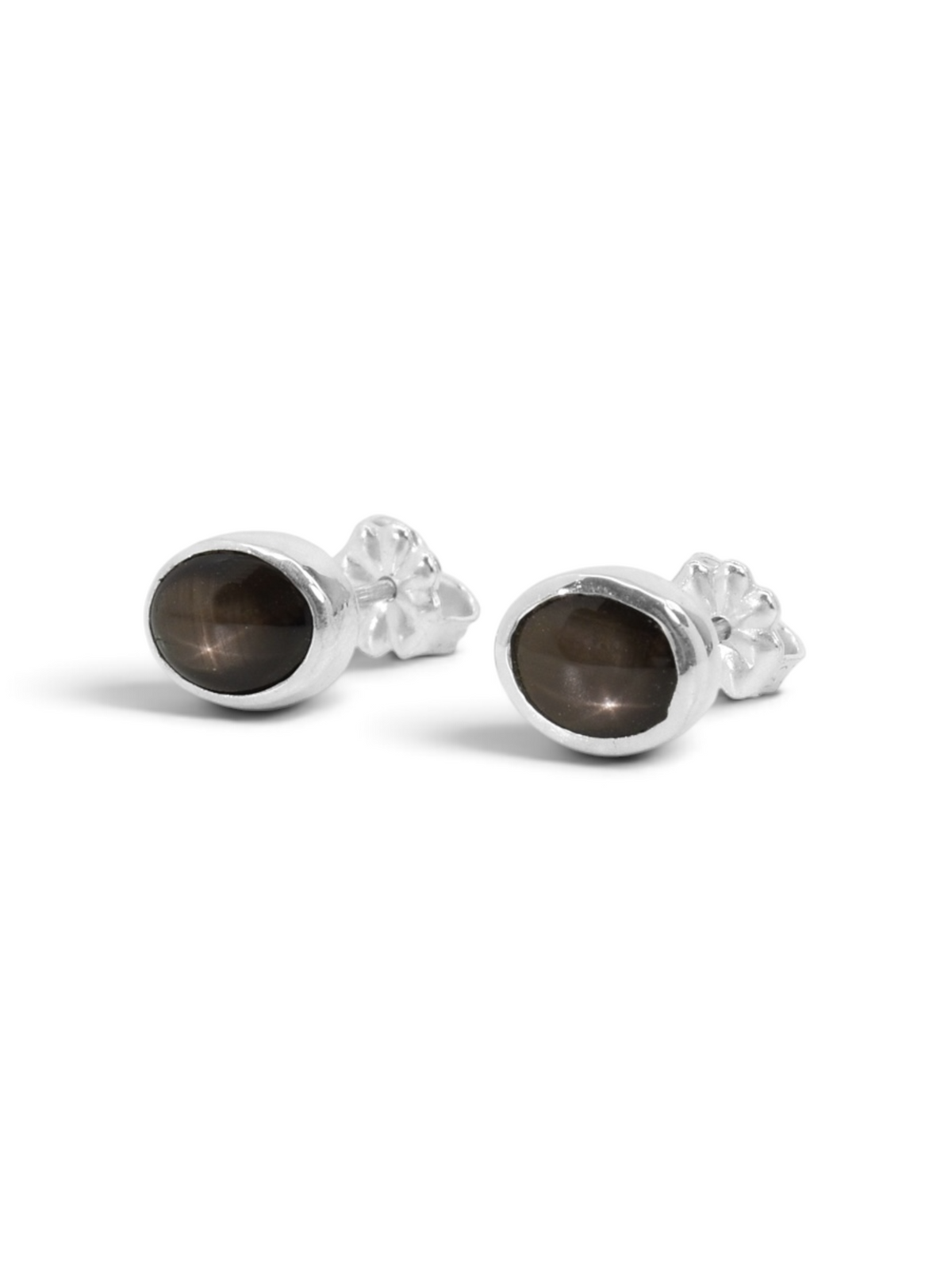 Black Star Sapphire Studs in Sterling Silver