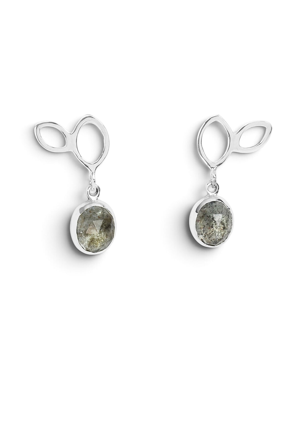 Falling Leaves Drop Earrings with Rose cut Moss Aquamarine in Sterling Silver