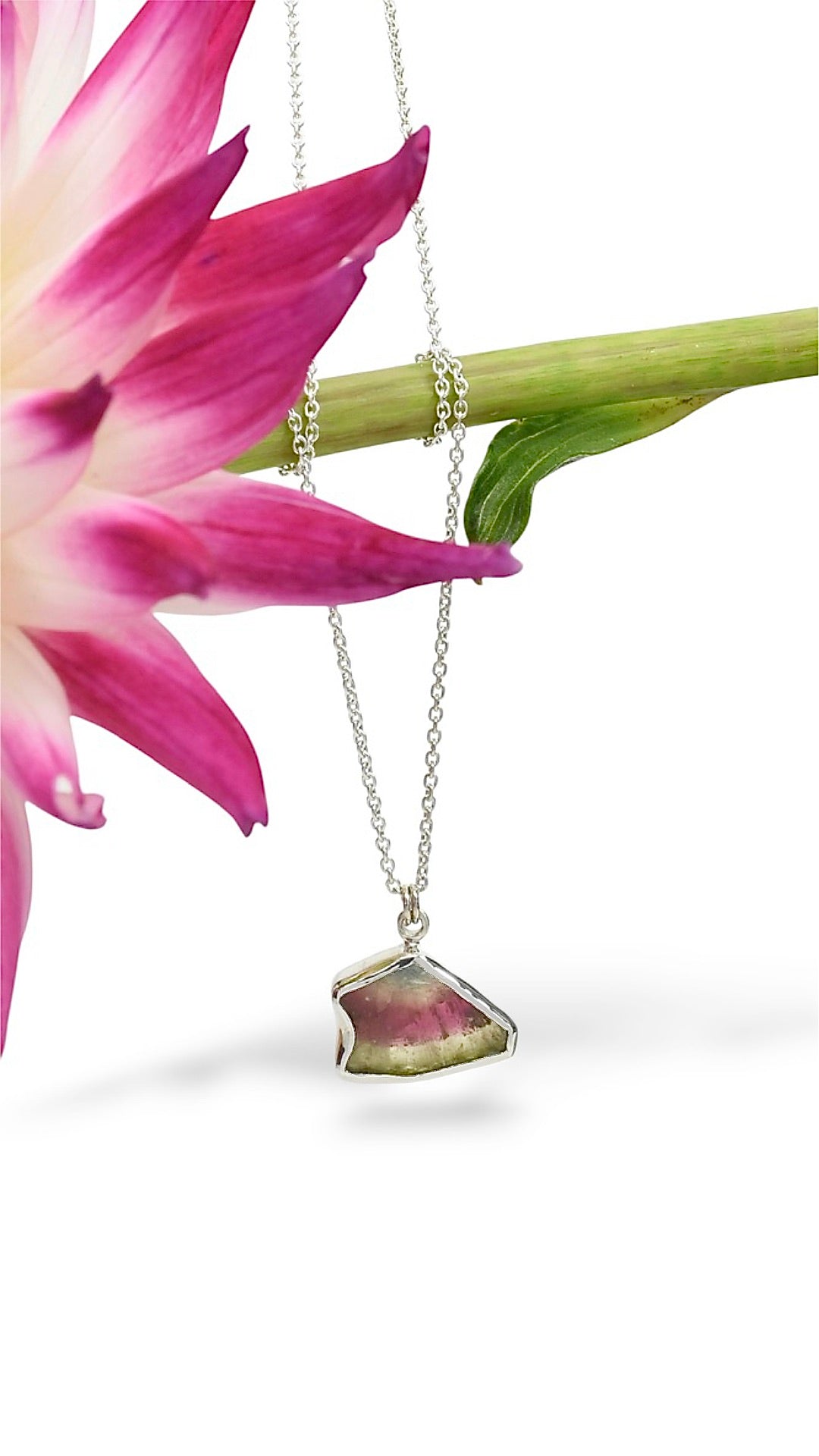 Watermelon Tourmaline Triangle Pendant