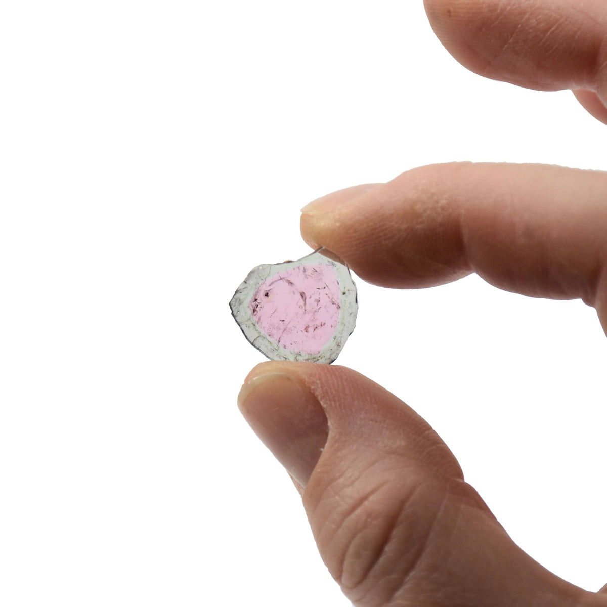 A light teal and pink version of loose watermelon tourmaline slices