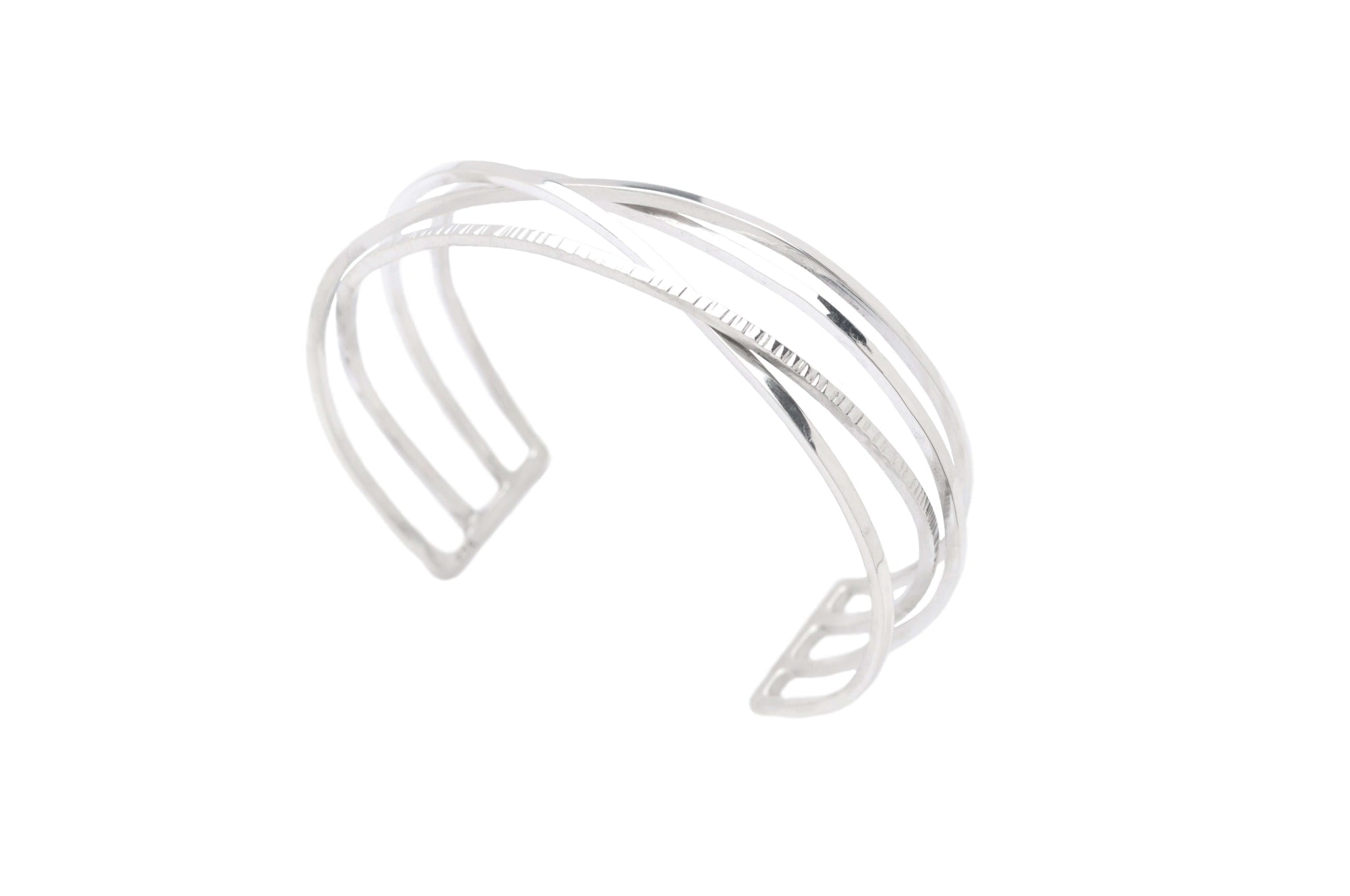 A four-band sterling silver woven bracelet