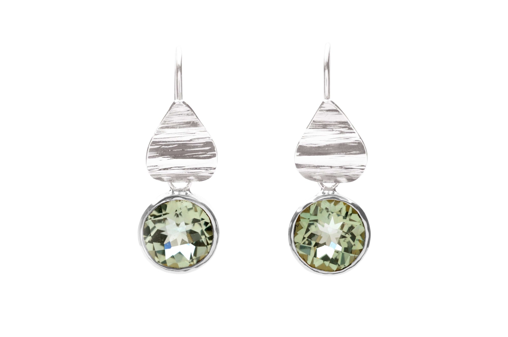 A pair of sterling silver green prasiolite earrings