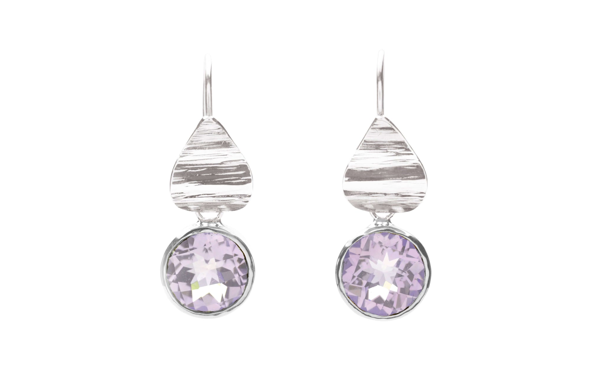 A pair of pink amethyst earrings, silver hooks included