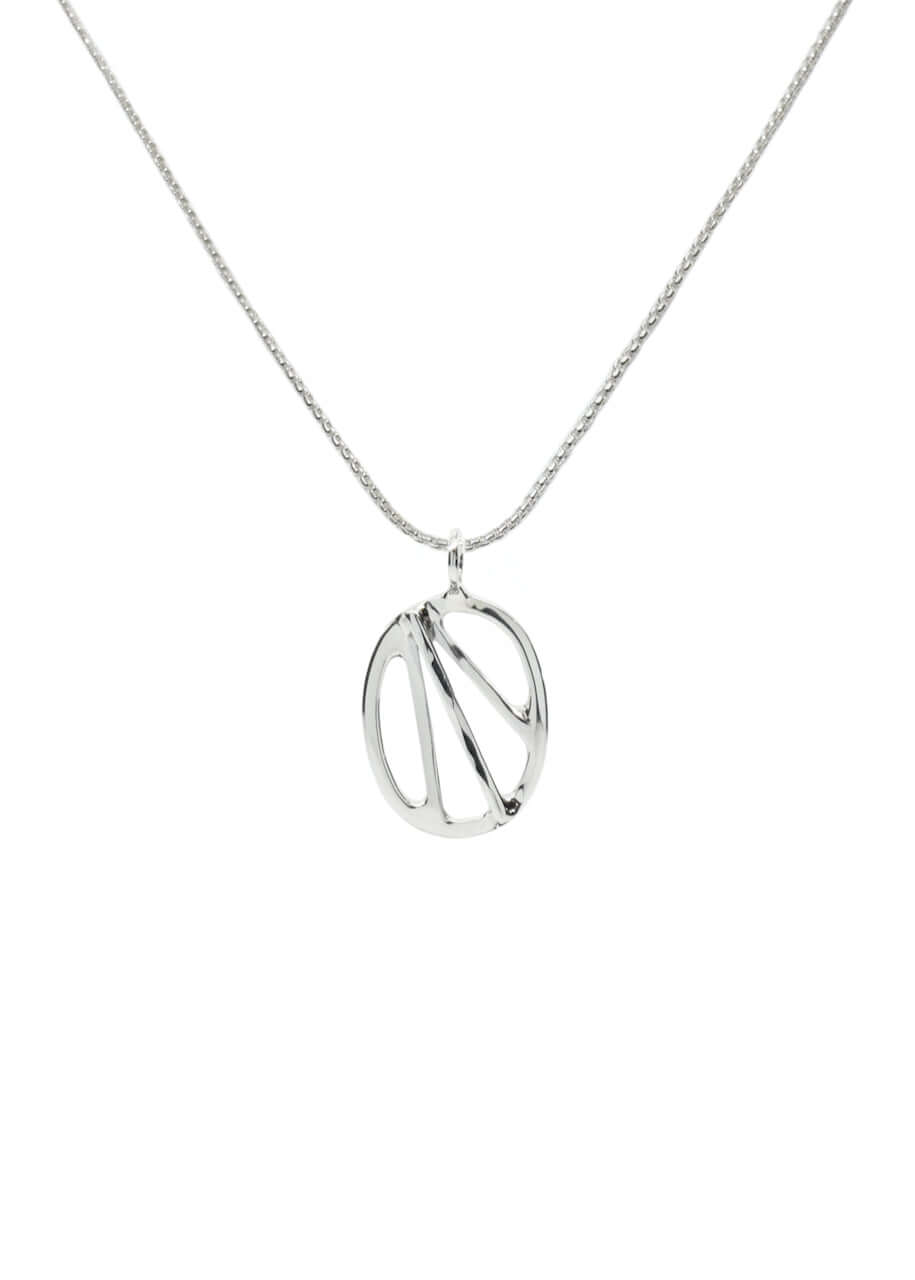 a mini sterling silver oval pendant on a silver chain