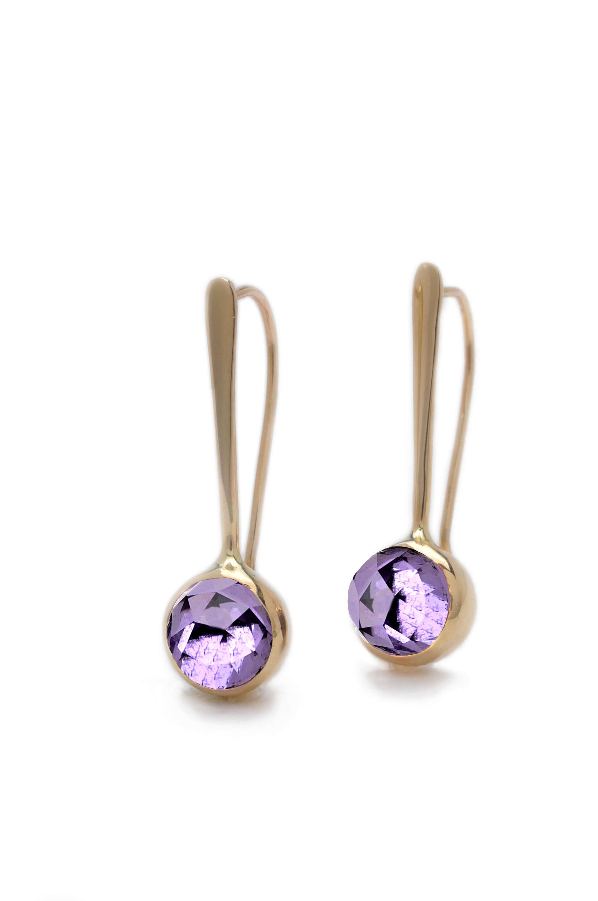 a pair of handmade14k gold amethyst earrings