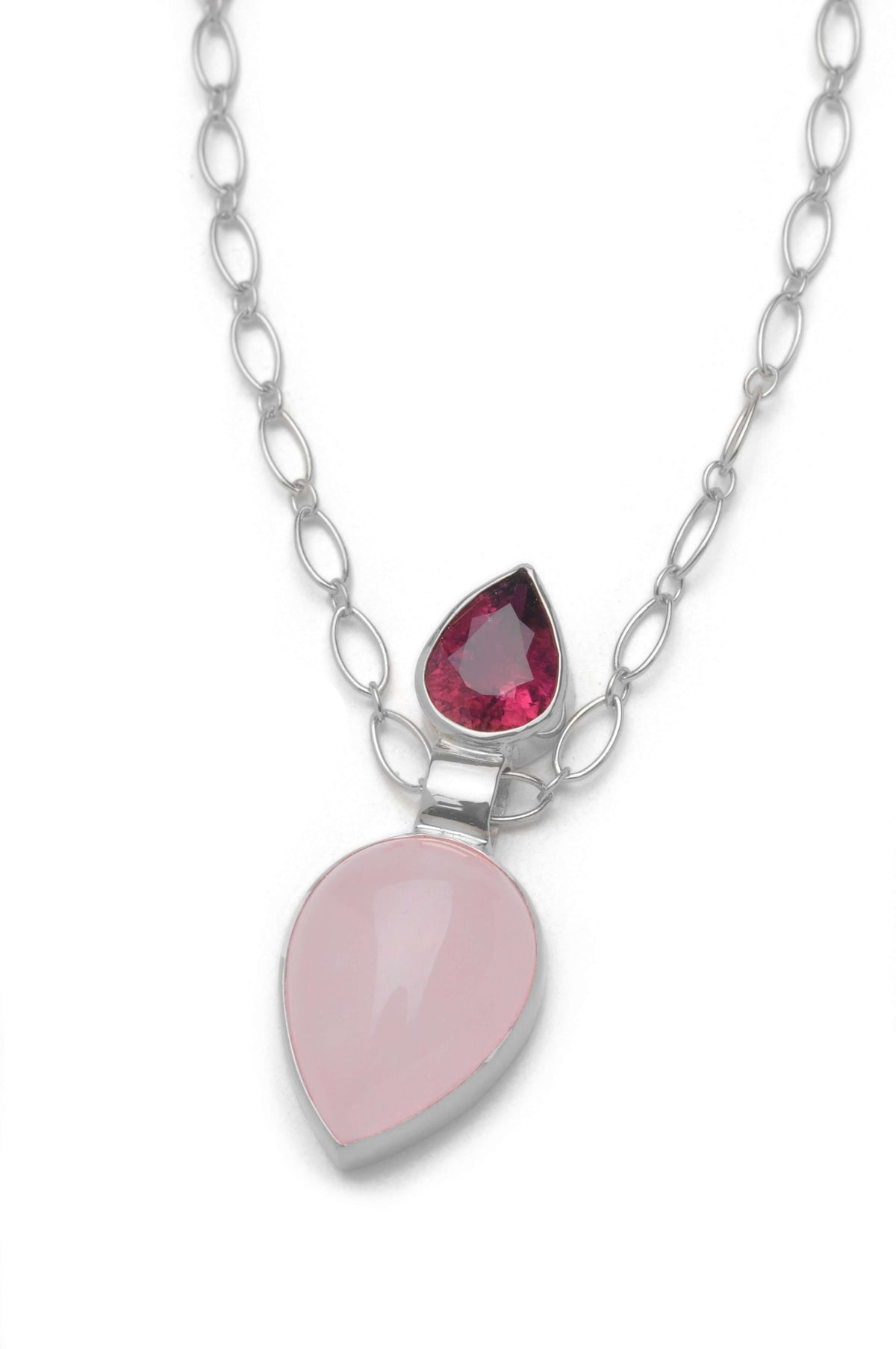 Rose quartz necklace pendant with sterling silver