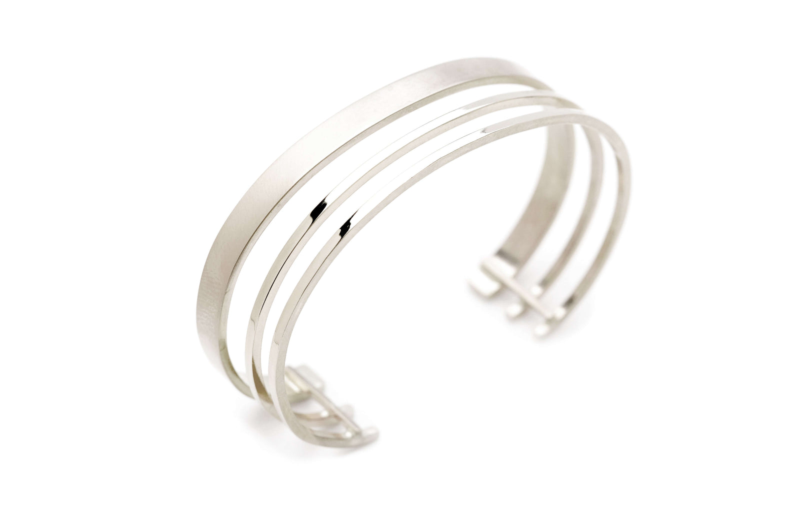 A handmade sterling silver multi strand cuff bracelet