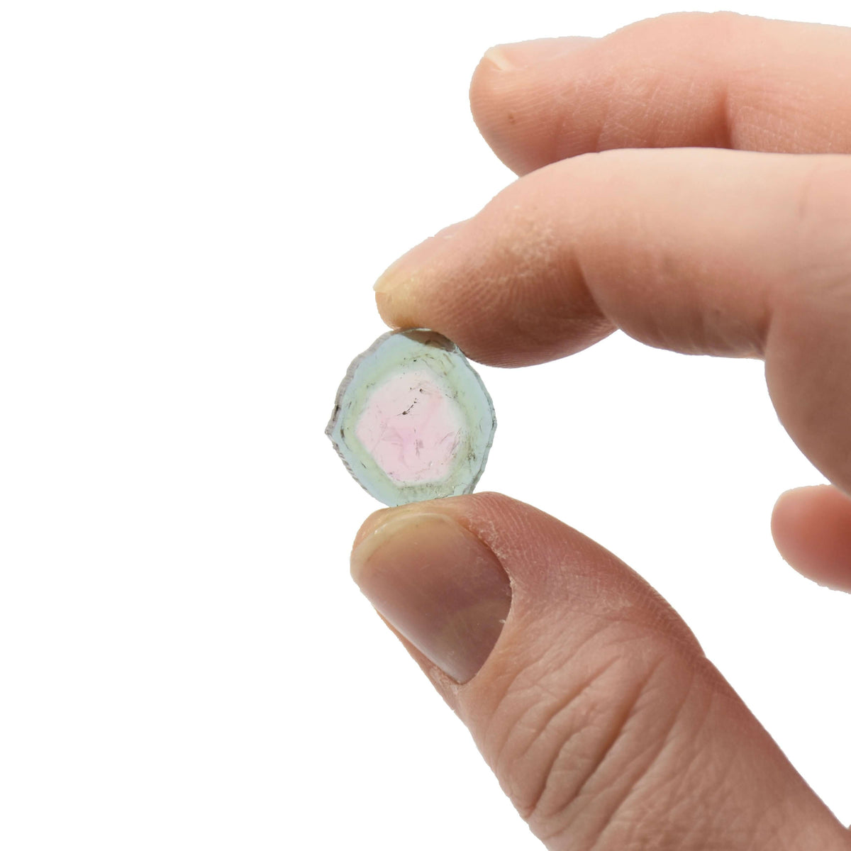 A light teal and pink genuine watermelon tourmaline gemstone for custom jewelry