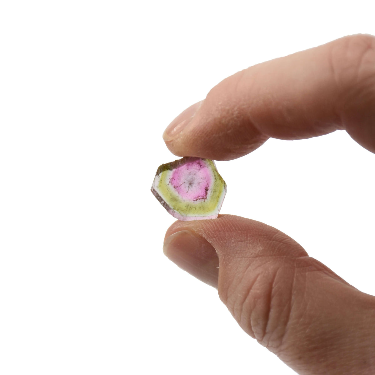 Buy watermelon tourmaline slice with bright green and bright pink colors.