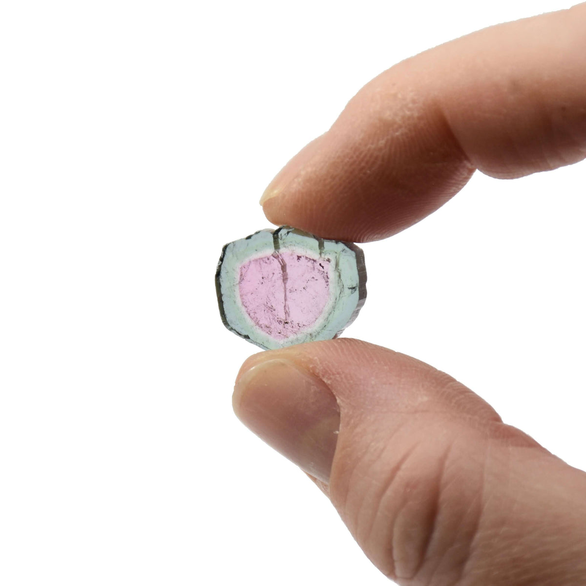 A pale teal and pink genuine watermelon tourmaline stone for custom jewelry