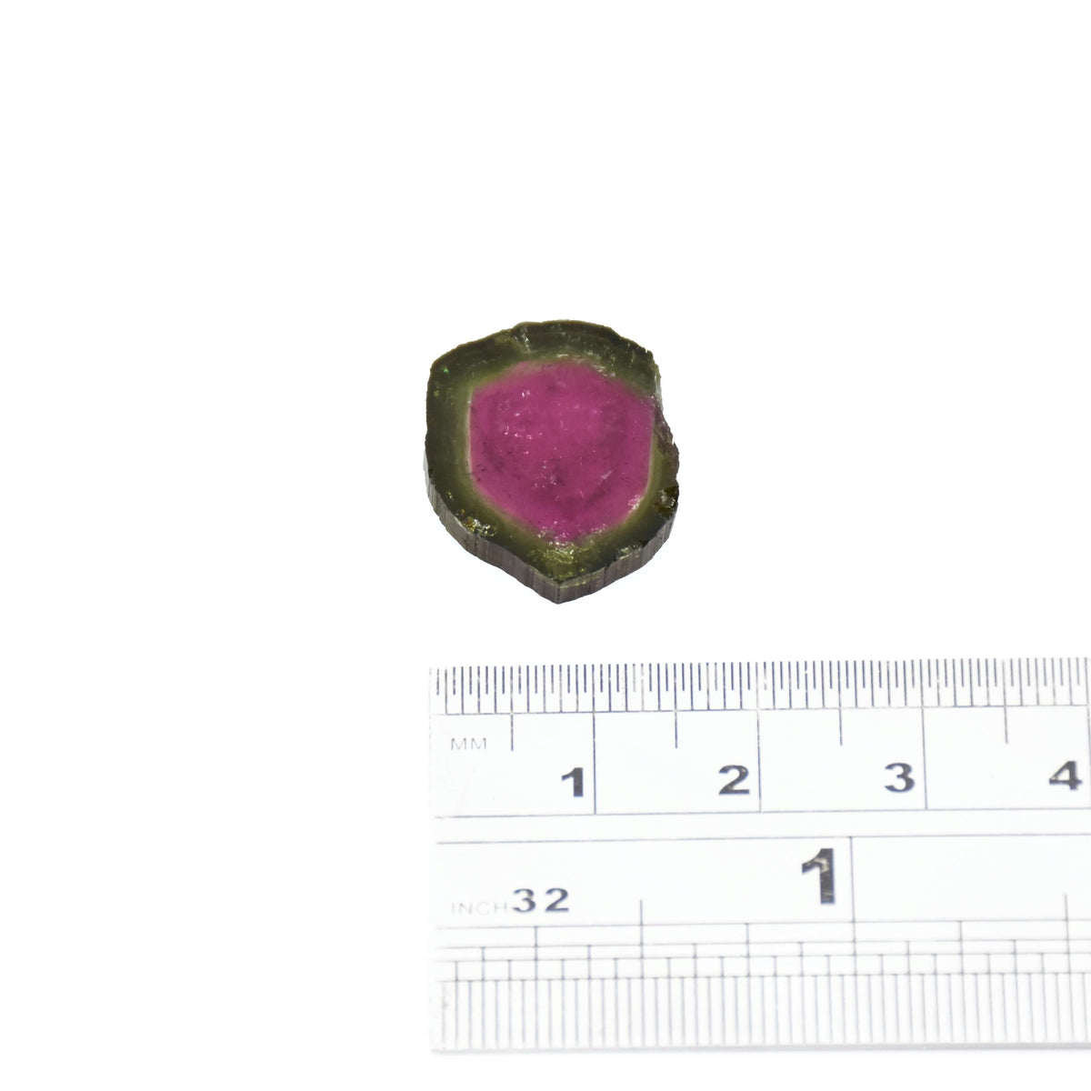 A dark green and dark pink genuine watermelon tourmaline slice