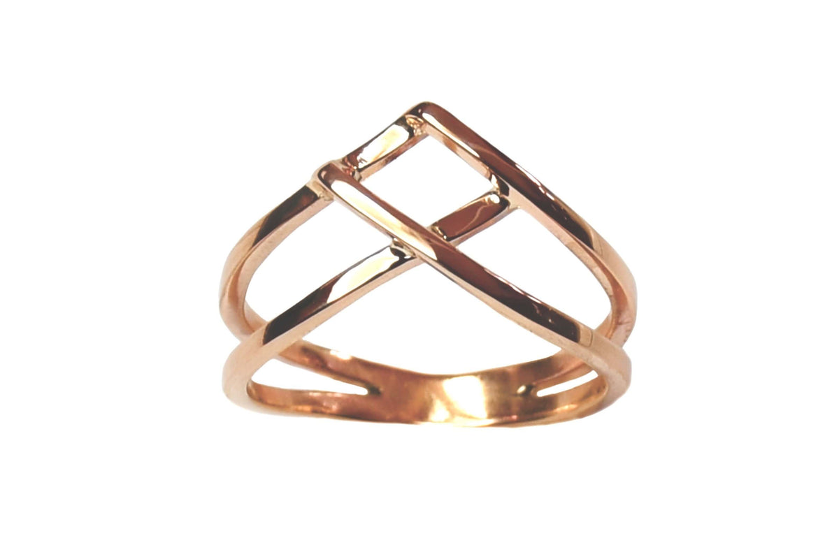 Low profile woven gold ring in 14k rose gold