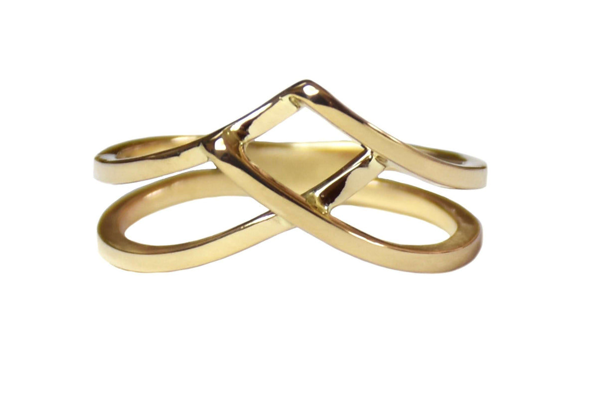 A woven gold ring with high shine