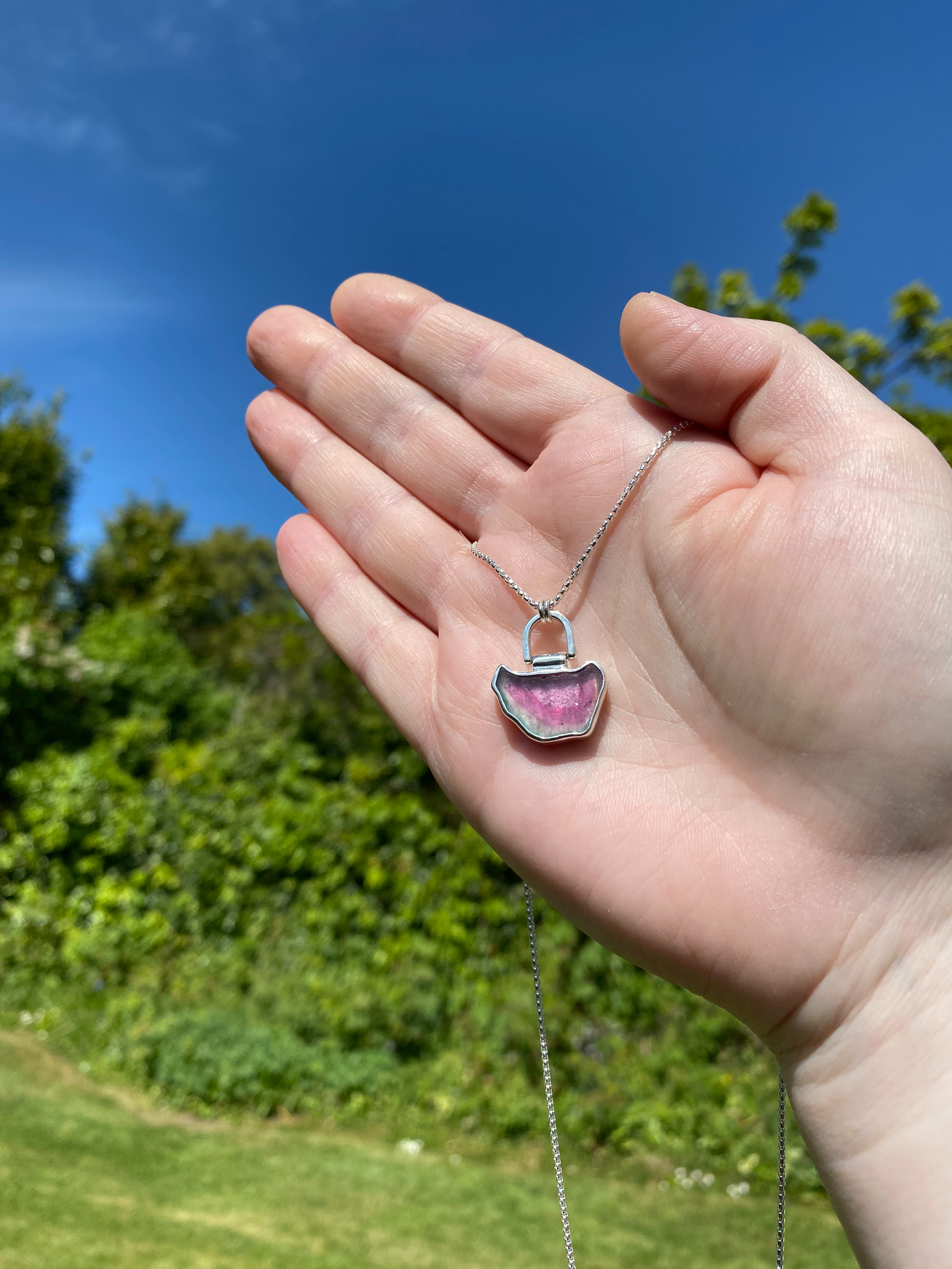 Watermelon Tourmaline Slice Necklace Stephanie Robinson Jewelry