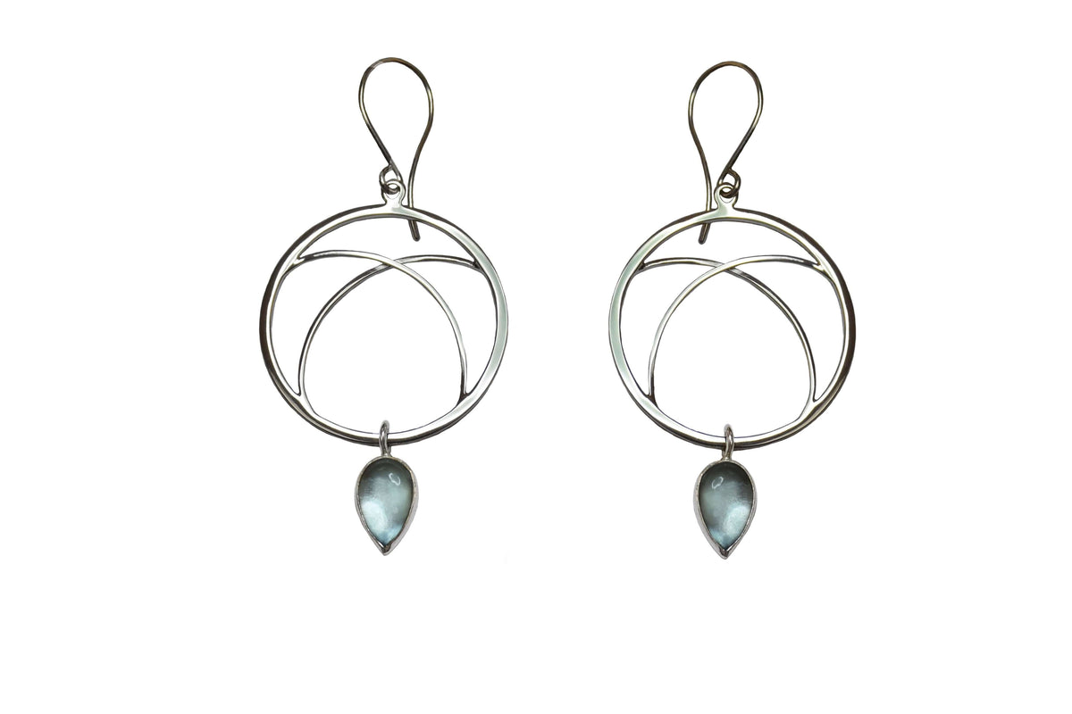 hoop earrings with gemstone drops in sky topaz
