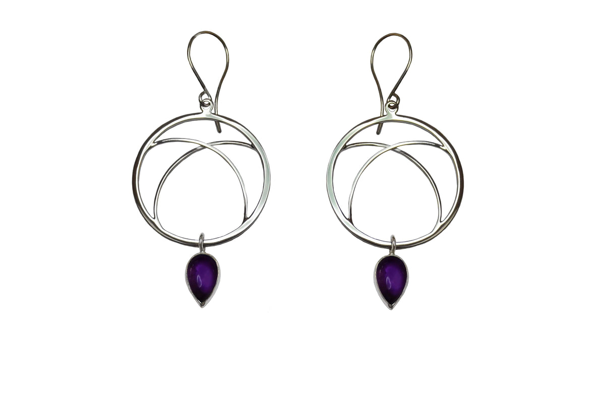 hoop earrings with gemstone drops in amethyst