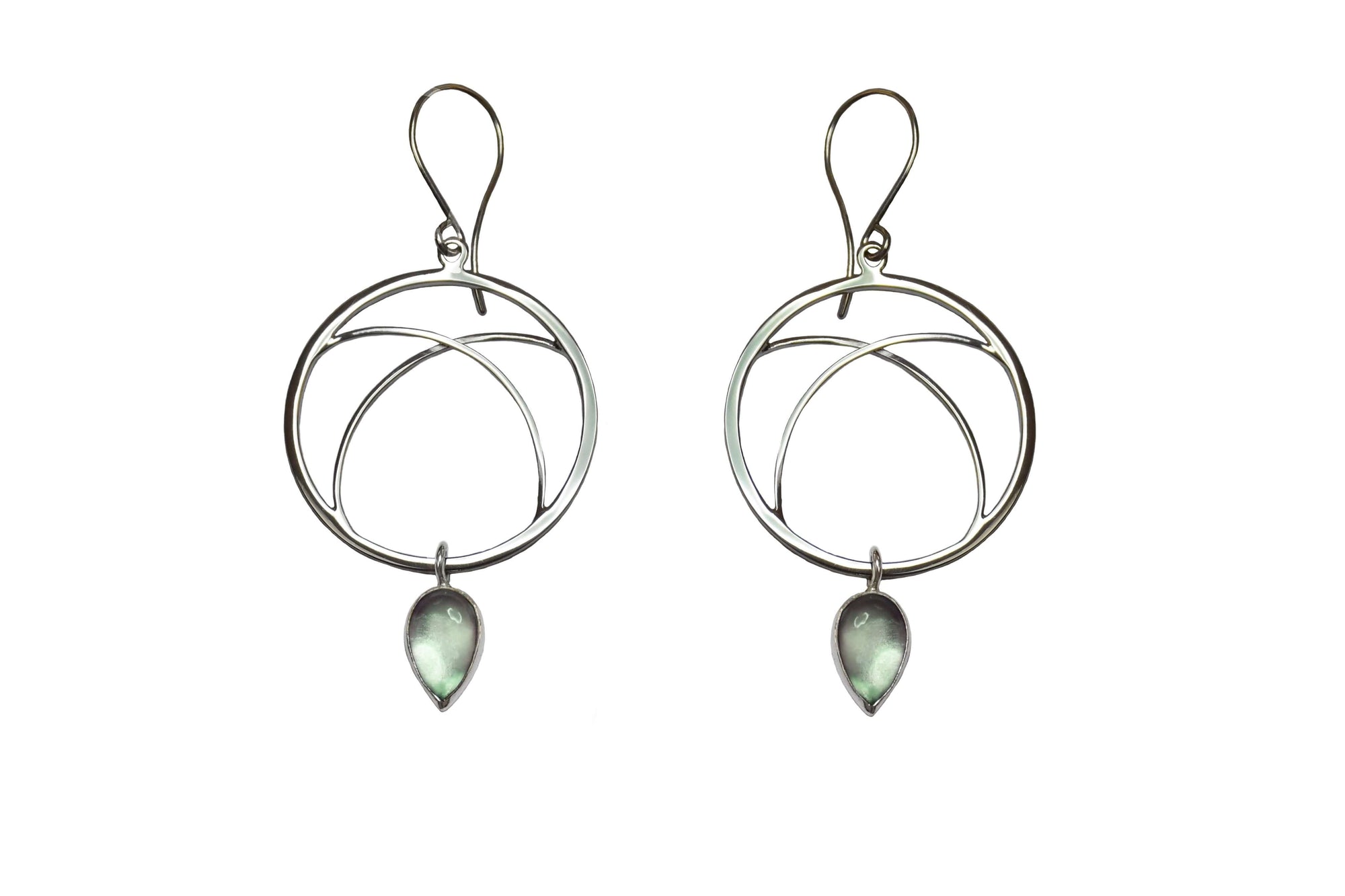 hoop earrings with gemstone drops in green prasiolite