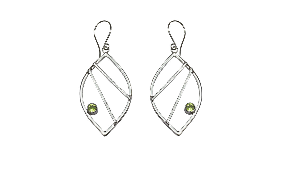 sterling silver leaf earrings with green prasiolite