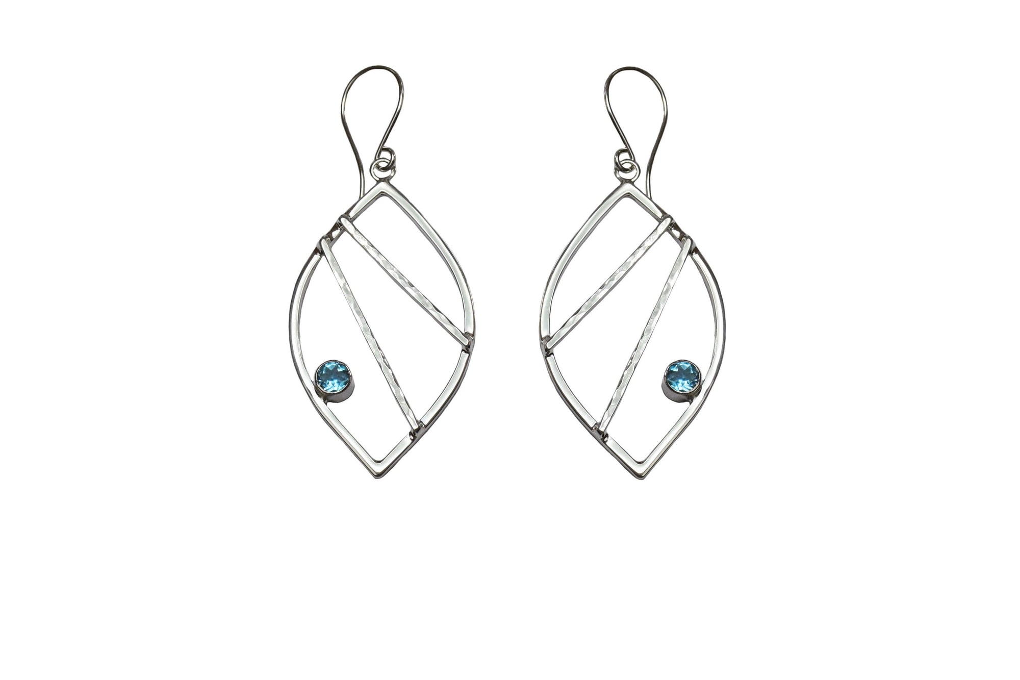 sterling silver leaf earrings with sky topaz
