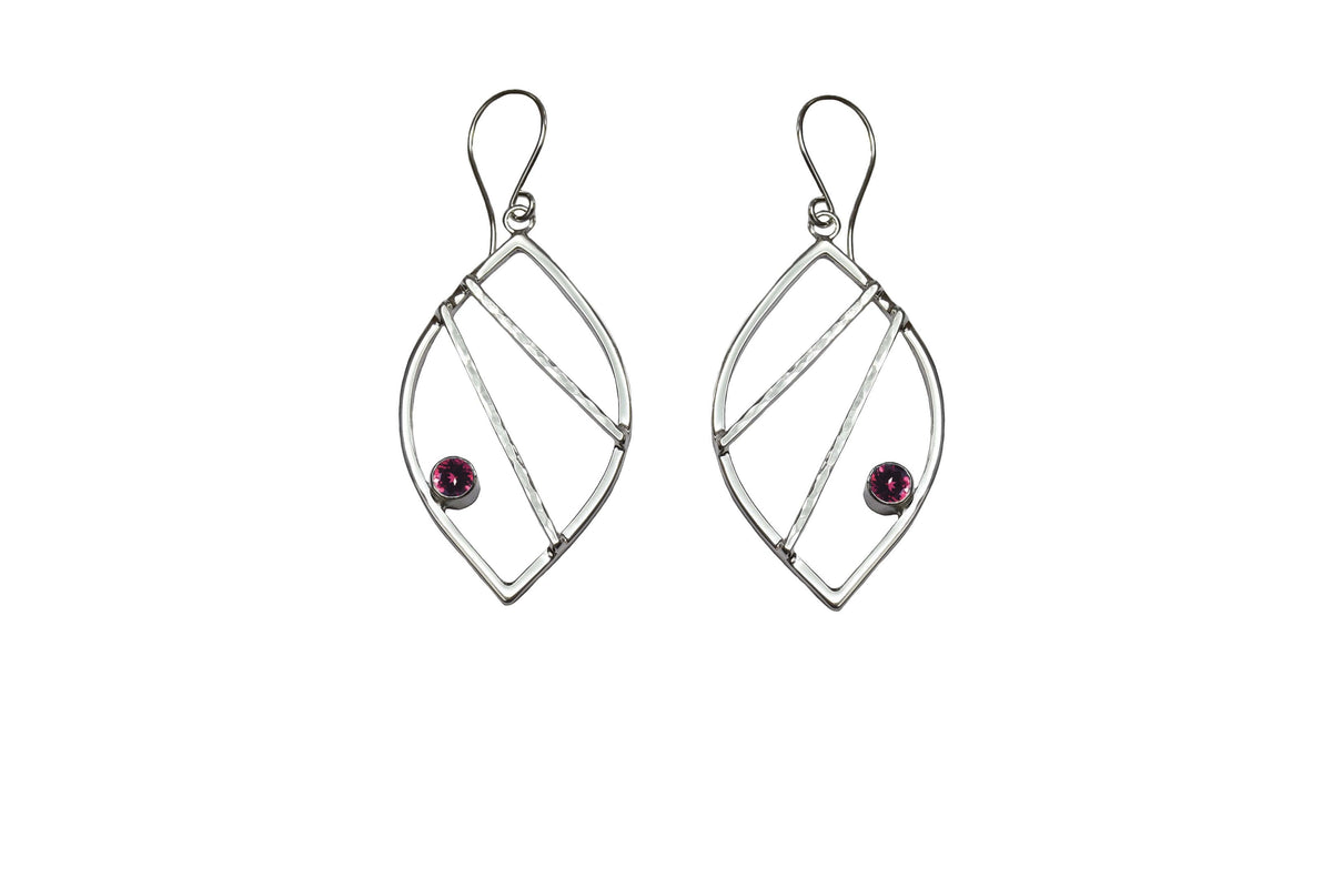 sterling silver leaf earrings with garnet