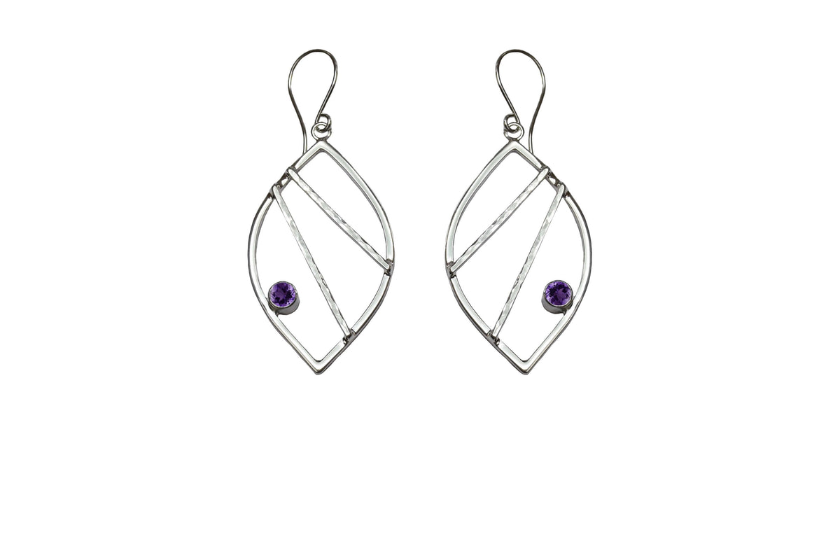 sterling silver leaf earrings with amethyst