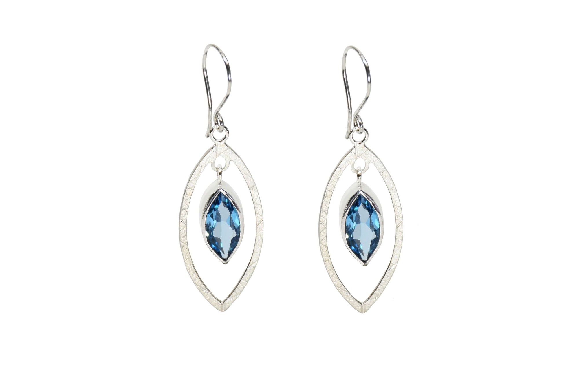 Pressed leaf sterling silver blue topaz earrings