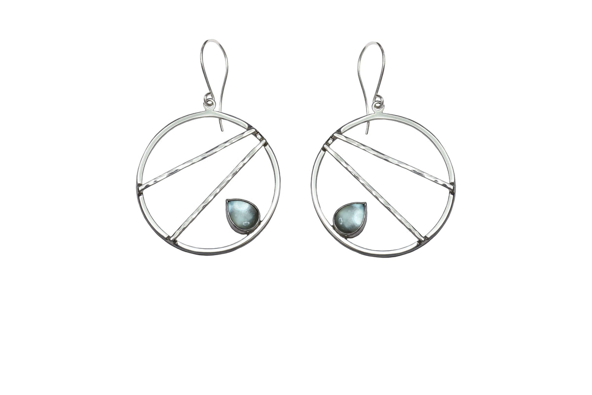 Sterling silver crossbar hoop earrings with sky topaz
