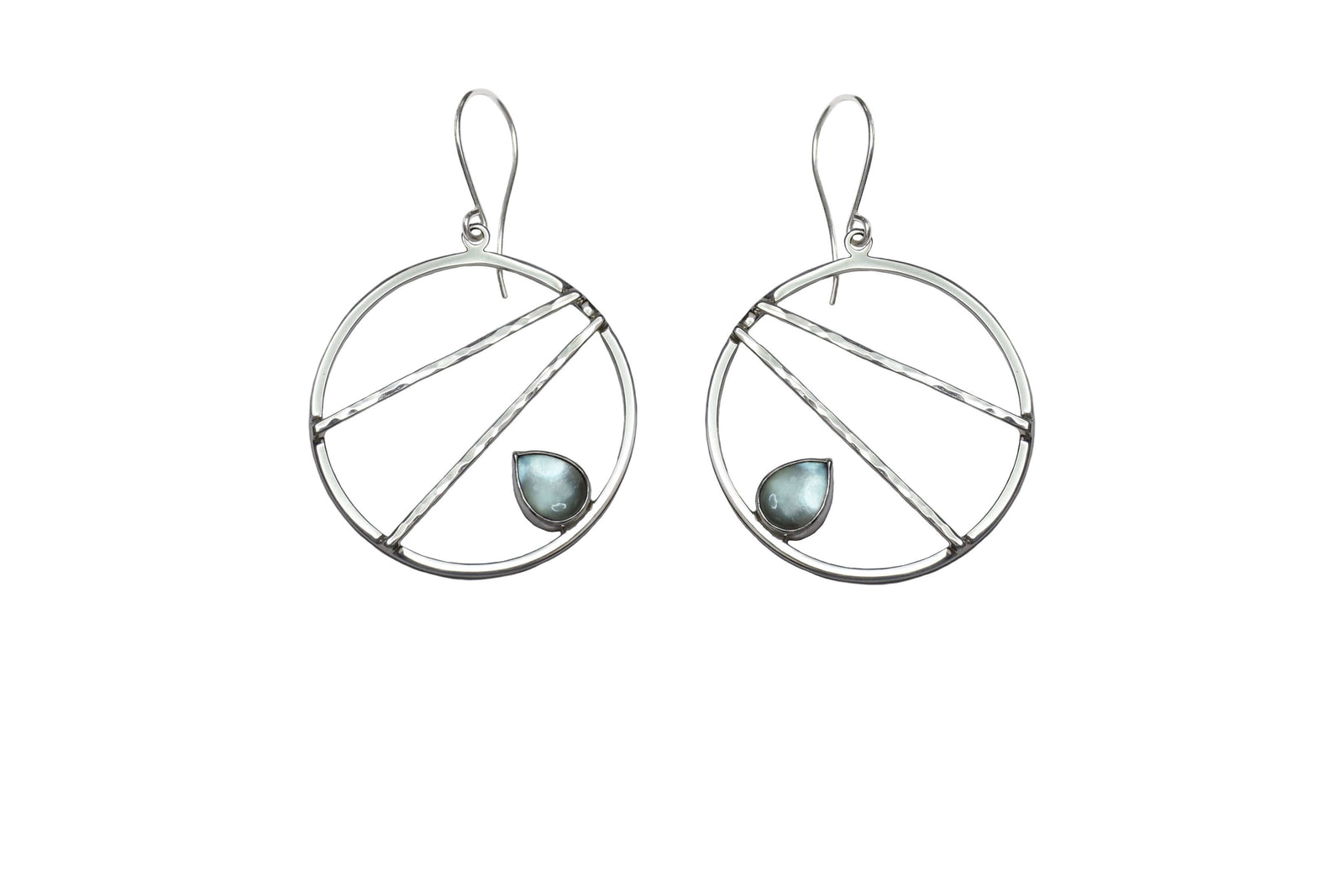 Sterling silver crossbar hoop earrings with sky topaz
