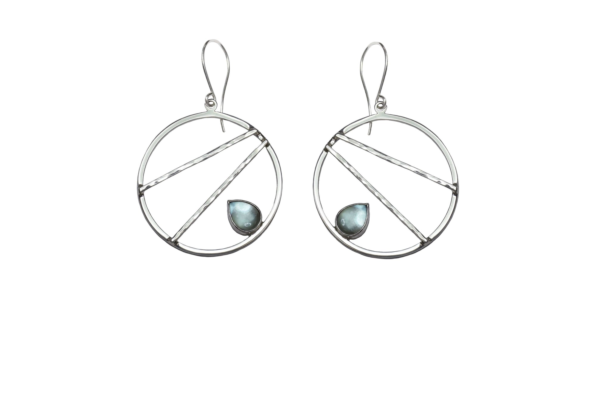 Sterling silver crossbar hoop earrings with sky topaz